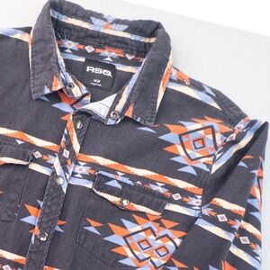 RSQ Mens Large Aztec Southwestern Pearl Snap Shirt Geometric Large